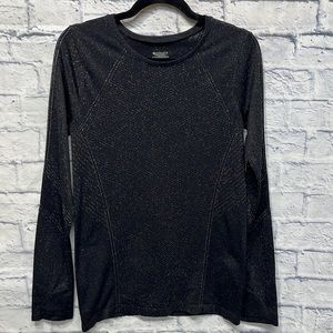 Athleta Black Silver Metallic Long Sleeve Top